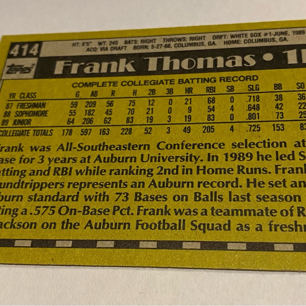 Frank Thomas 1990 RC Rookie Card Topps Vintage Collectible - Picture 4 of 8